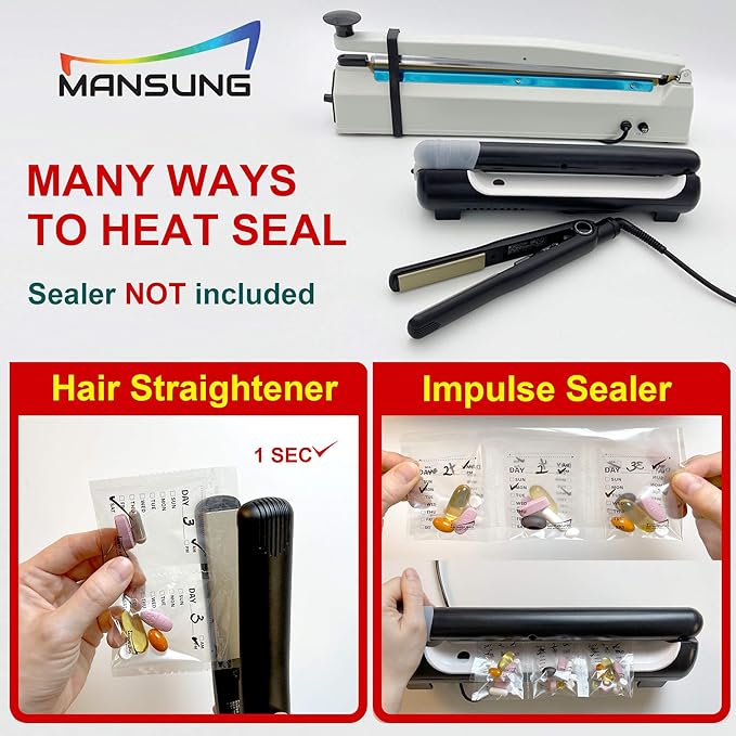 Mansung S Heat Seal Pill Bag pouche Pack Sealed for Medicine Funnel Tray Loading AM PM Organizer Electronic Dispenser kit Daily Sealing Filler Vacuum Vitamin omnicell sorter Paper (S 700 Bags/Week)