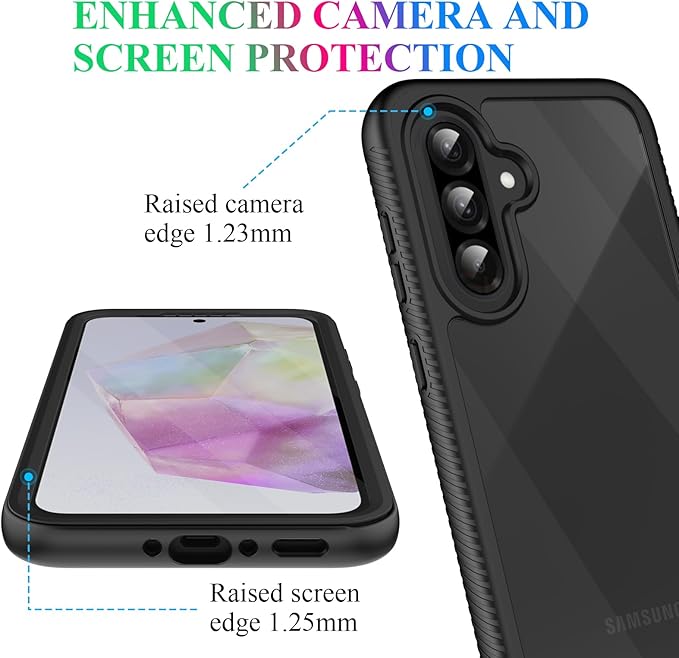 wahhle Compatible with Samsung Galaxy A56/A36 Case, Built in Screen Protector Full Body Shockproof Slim Fit Bumper Protective Phone Cover for Samsung A36/A56 5G Men Women-Black/Clear
