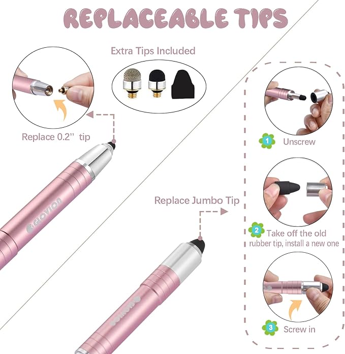 Stylus Pen for ipad, Easy Grip Kids Stylus Pens for iPhone IPad Air Capacitive Touch Screen Stylus for Kid Student Drawing Writing, Stylist Pen for Chromebook Android Fire Edition Tablet - Rose Gold