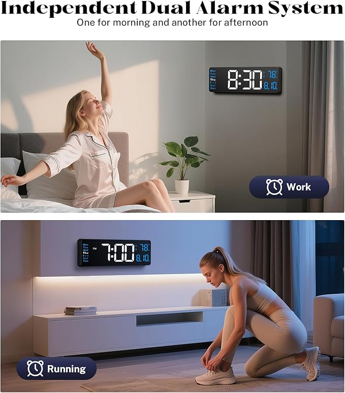 Digital Wall Clocks for Classroom, 16" Large Display Digital Clock with Remote Control, Date, Week, Alarm, Temperature, Night Light for Living Room, Bedroom, Gym, Office(Blue)