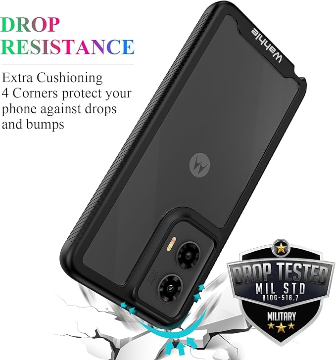 wahhle Compatible with Moto G Stylus 5G 2024 Case, Built in Screen Protector Full Body Shockproof Slim Fit Bumper Protective Phone Cover for Motorola G Stylus 5G 2024 Men Women-Black/Clear