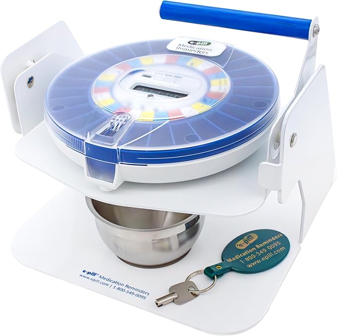 e-Pill MedTime Station Pro Automatic Pill Dispenser Locked Clear Lid Blue Tray for Seniors