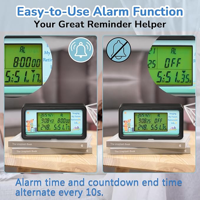 AIMILAR 1999 Days Countdown Timer - Digital Countdown Clock for Retirement & Events with Backlight, Alarm Functuon, Dual Time Display, Customizable Cards