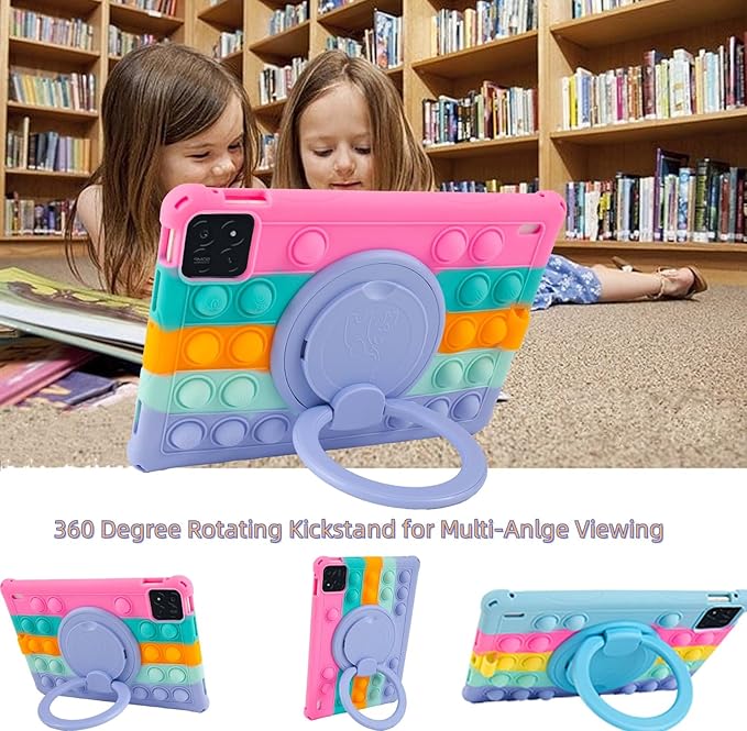 Silicone Tablet Case 360 Rotating Kickstand/Handle and Shoulder Strap Stylus Pen Lightweight Soft Cover Compatible with Xiaomi Pad 7/7 Pro 11.2 inch Rainbow