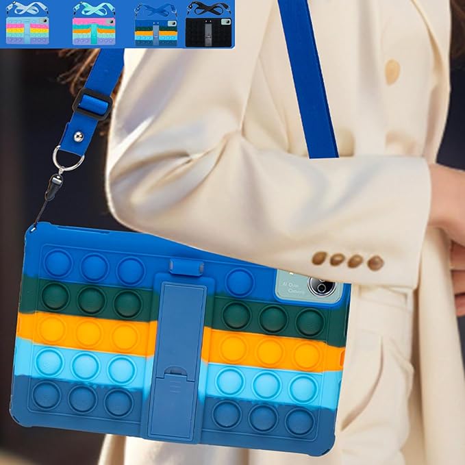 Silicone Tablet Case for DOOGEE T20 Ultra/T40 Pro,Built-in Adjustable Stand and Shoulder Strap Stylus Pen Compatible with Headwolf HPad6 Pro 12 inch Black