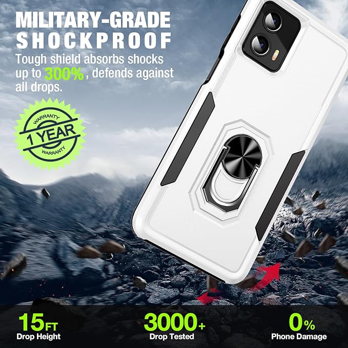 for Moto G 5G 2023 Case (XT 2313) [Not Fit Power/Stylus] [15 FT Military-Grade Drop Protection], Motorola G 5G 2023 Case with 2X Tempered Glass Screen Protector, Case for Moto G 5G 2023 (White)