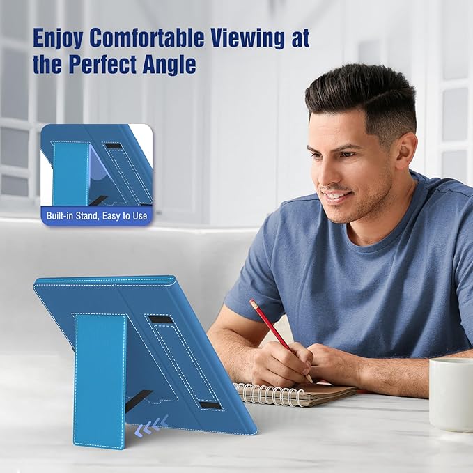TiMOVO Universal Case for 10.1 Inch Android Tablet with Pen Loop, Lightweight Folding Stand Cover with Hand Strap for All 9.6"-11" Touchscreen Tablet, Blue Wave