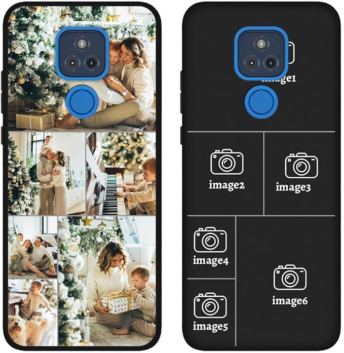 Design Your Own Case for Motorola Moto G Play 2021, Custom Personalized Photo Collage Text Cover, Customized Picture Shockproof Protective Soft Slim Silicone Case, Gift for Birthday, Black
