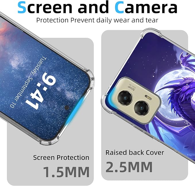for Motorola G Stylus 5G 2024 Clear Phone Case, Lightweight Transparent TPU, Majestic Purple Dragon Shockproof Four Corner Anti-Fall Case 6.7" for G Stylus 5G 2024, Screen Protector Film