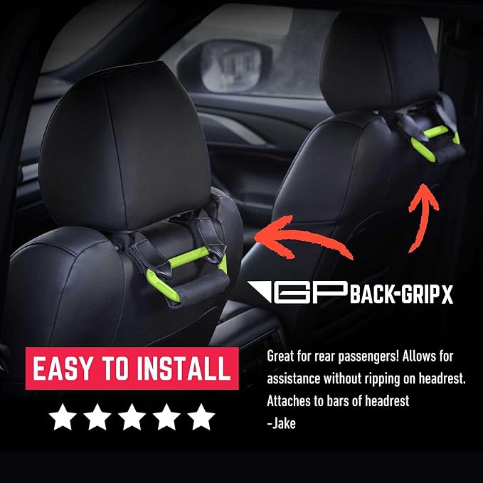 GPCA BackGrip X Heavy-Duty Headrest Grab Handle for Lifted Trucks & Jeeps, Rear Seat Entry Assist for Seniors & Kids, Fits Vehicles with Pole-Style Headrests (Up to 16mm), Easy Install (2PC- Green)