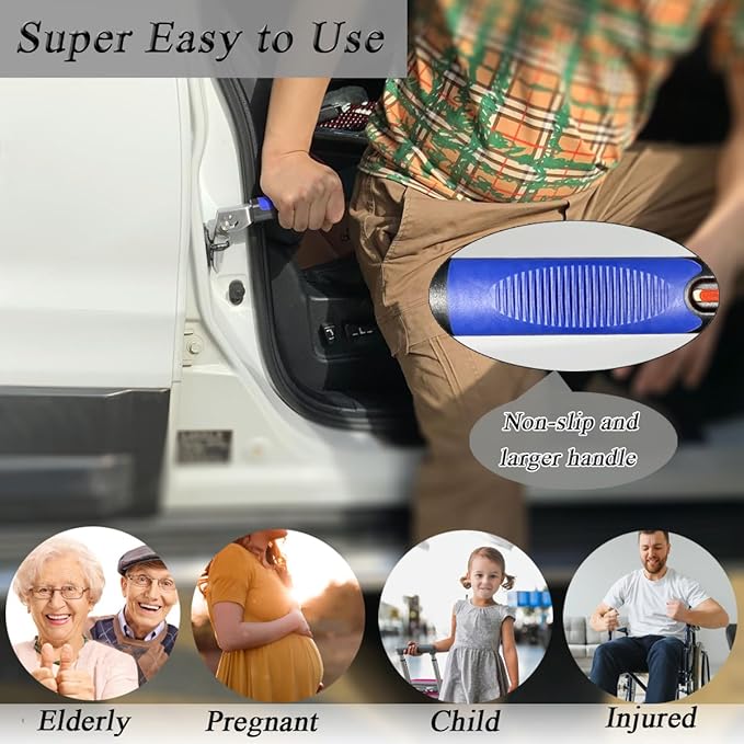 2 Pack Foldable Car Door Handle for Elderly with Adjustable Standing Aid Safety Handle, Blue, MB-2006-B