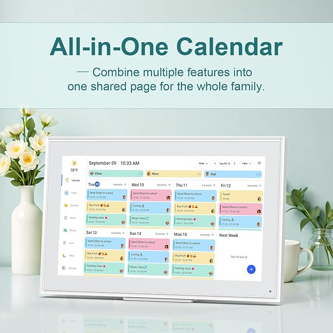 Digital Calendar, 15.6inch Smart WiFi Digital Calendar&Chore Chart, 1920 * 1080 IPS Touch Screen HD Display for Family Schedules, Wall-Mounted, Share Moments Instantly from Anywhere (White, 15.6 inch)
