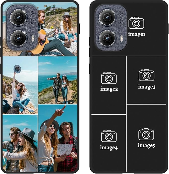 Customized Photo Case for Motorola Moto Edge 2024 6.6 inch, Personalized Collage Design Phone Cover, Custom Picture Black Silicone Soft Slim Rubber Case, Gift for Couple Lover Bestie