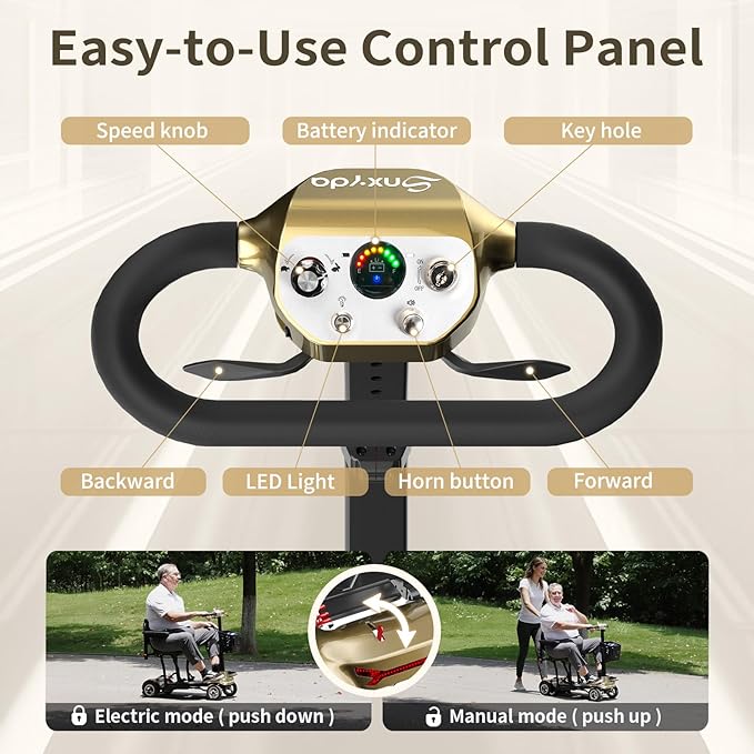 Mobility Scooter for Adults, Seniors - 37.5 lbs Ultra Lightweight Folding Mobility Scooters for Seniors Airport Approved, All Terrain 4 Wheel Motorized Scooter with Storage Bag for Travel, Gold