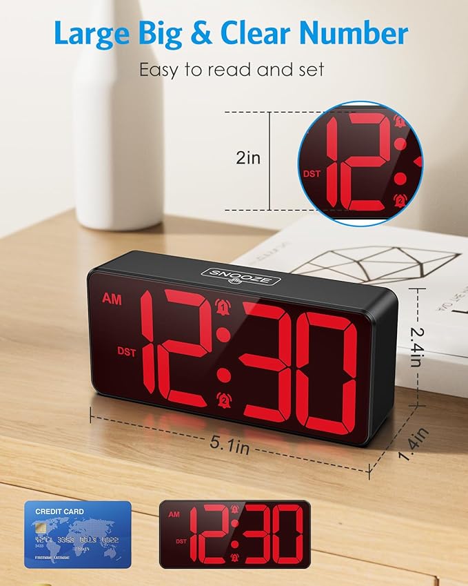 AMIR Battery Operated Digital Clock, Small Digital Clock, Cordless Alarm Clocks for Bedrooms - Large Numbers 4 Dimmers, 3 Volume, 12/24H, DST for Heavy Sleepers