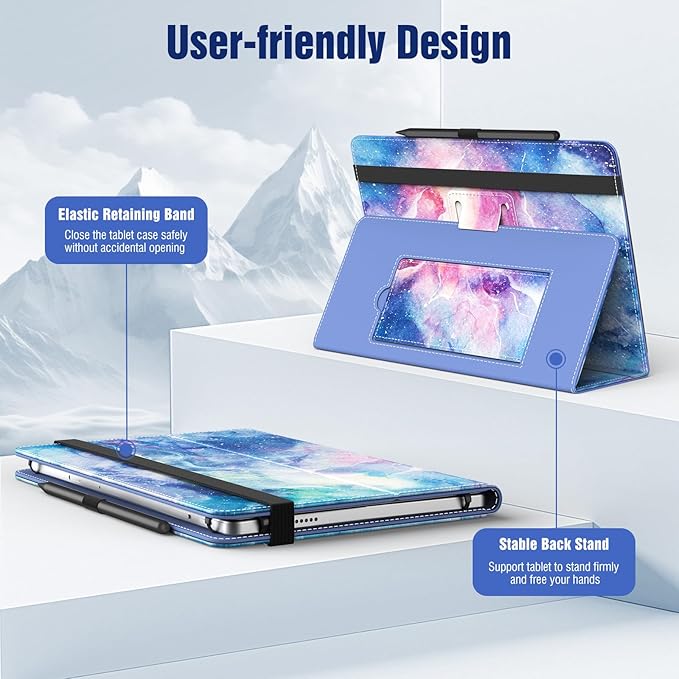 TiMOVO Universal Case for 10.1 Inch Android Tablet with Pen Loop, Lightweight Folding Stand Cover with Hand Strap for All 9.6"-11" Touchscreen Tablet, Dreamy Nebula
