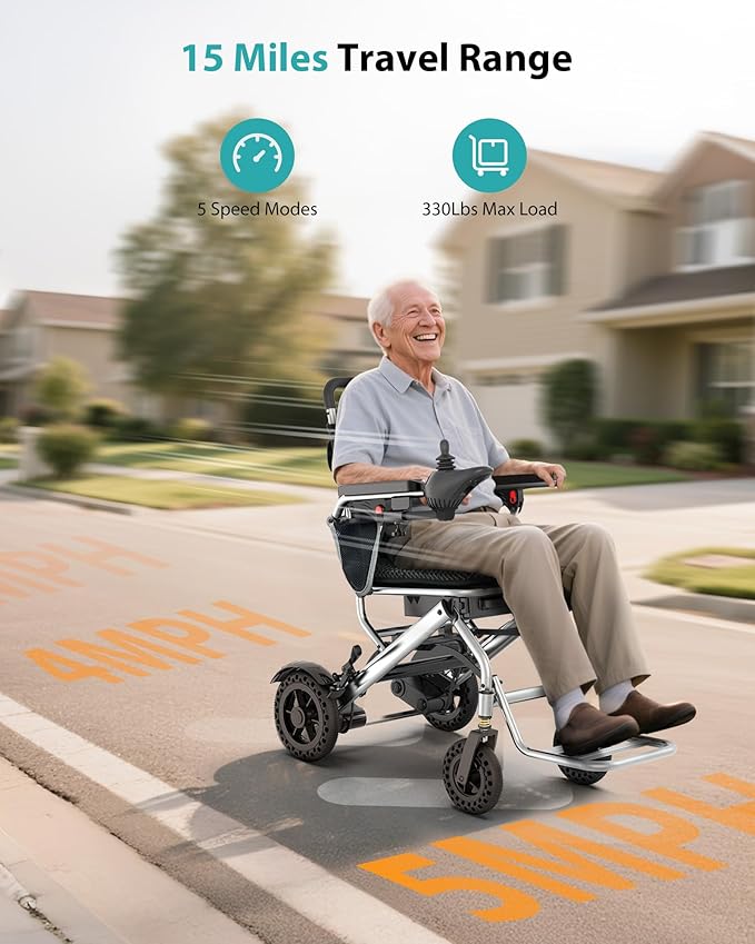 Goldseason 33lb Lightweight Electric Wheelchairs for Adults -15 Miles Range&Airplane Approved, Portable Motorized Wheelchair for Home/Outdoors/Travel/Shopping(Ultra-Light)