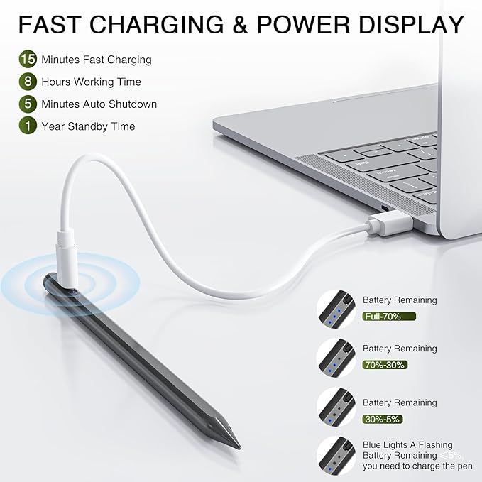 HATOKU Stylus Pen for iPad 2018-2026, 15 Mins Fast Charge Pencil 1st Gen with Tilt Sensitivity, Palm Rejection, Magnetic Pens for iPad 6-10/11, Air 3/4/5/M2/M3, Mini 5/6/7, Pro 11"/12.9"/M4/M5 (Black)