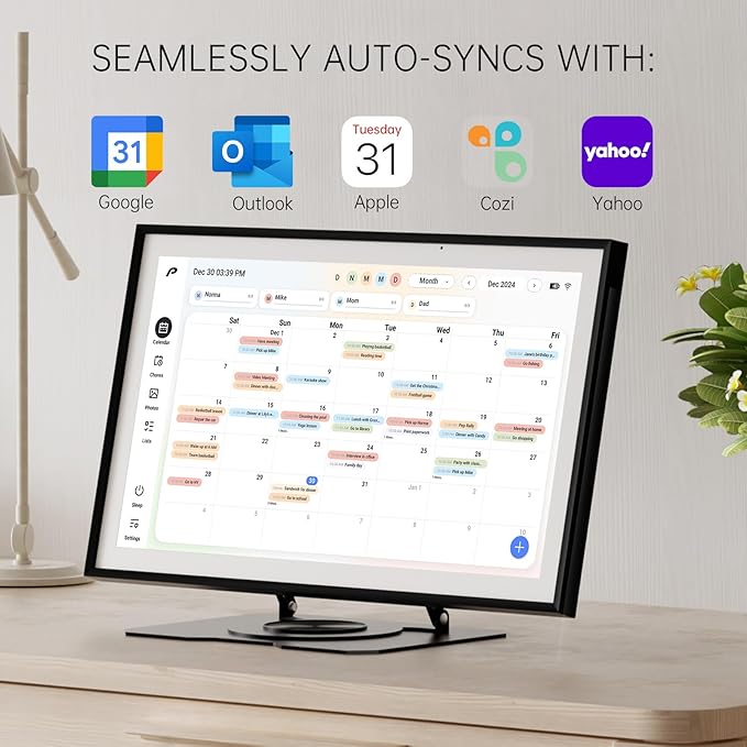 Digital Calendar, 15.6 inch Wall Planner & Chore Chart, Rechargeable Full HD Touchscreen Display, Portable Smart Family Organizer, Event Planner, Desk and Wall mountable, Perfect for Family Schedules - No Subscription (Free Magic Import)