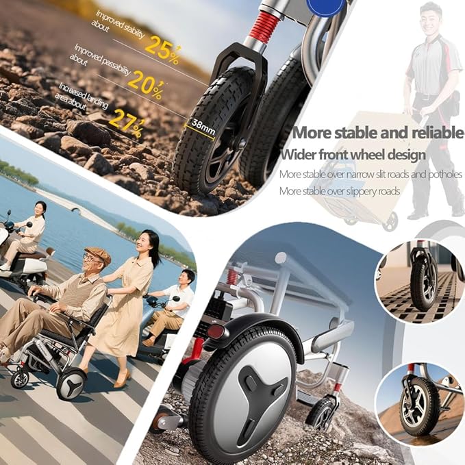 Ultra-Light Electric Wheelchair - Foldable Power Wheelchair Scooter with Magnesium-Aluminum Frame | 33LB Lightweight | 12-20 Mile Range | 300LBS Capacity, 400W Brushless Motors,12ah