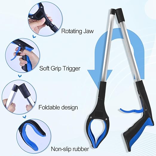 10 Pack Grabber Reacher Tool for Elderly, 32" Extra Long Litter Stick Lightweight Handy Claw Grabber for Arm Extension Garbage Gripper Trash Pick up Litter Picker Garden(Blue Classic)
