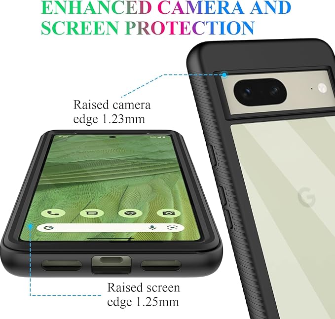 wahhle Compatible with Google Pixel 7 Case, Built in Screen Protector Full Body Shockproof Slim Fit Bumper Protective Phone Cover Men Women-Black/Clear
