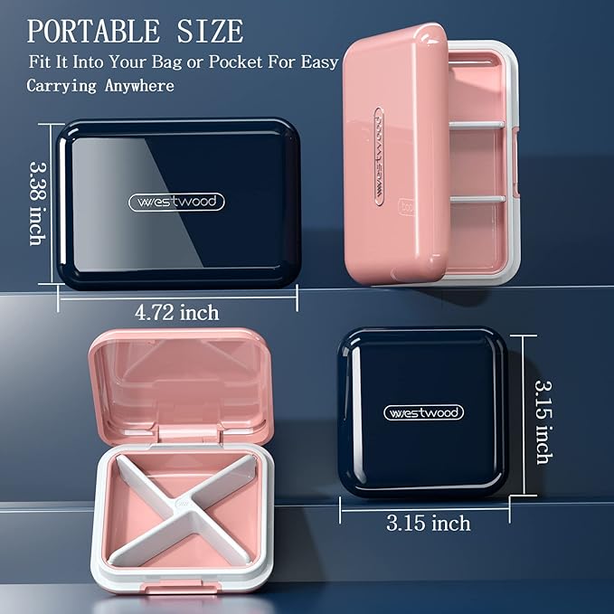 DUBSTAR Small Pill Box for Purse, Moisture Waterproof Travel Pill Case with 4+6 Compartments, Daily Pill Organizer for Vitamins & Medication (SL-Black)