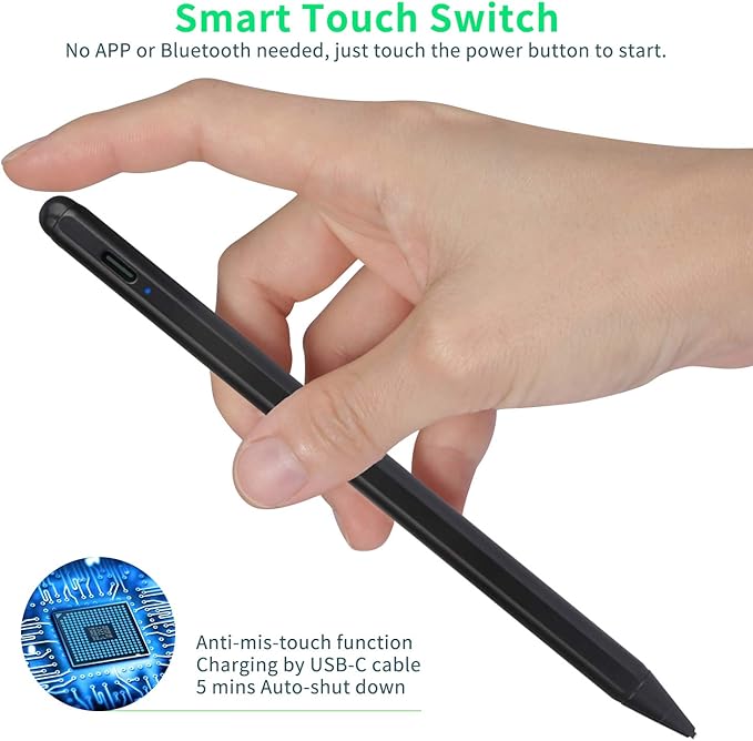 Electronic Stylus for iPad Pro 10.5" Pencil,Active Capacitive Pencil Compatible with Apple iPad Pro 10.5-inch Stylus Pens,Good on Drawing and Writing Type-C Rechargeable Pen, Black