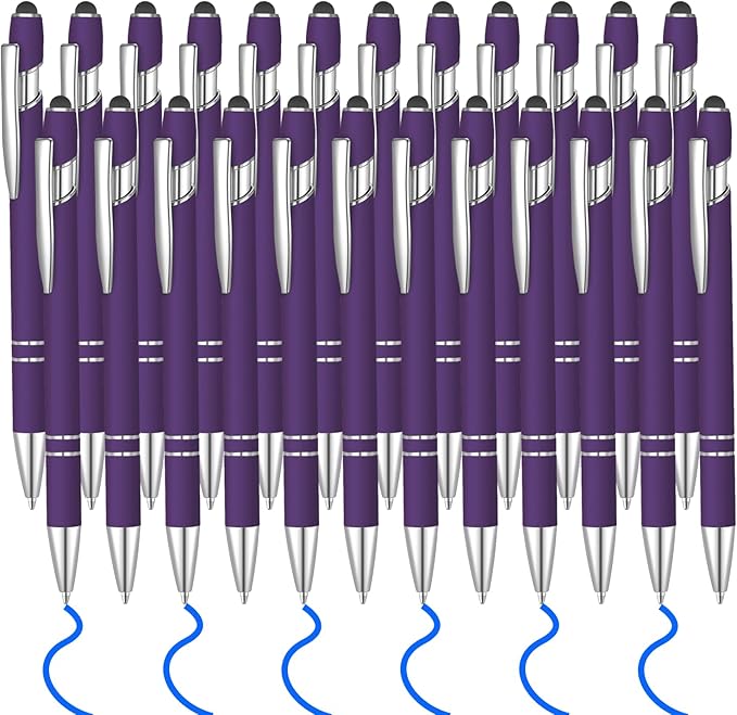 24 Pcs Blue Ink Ballpoint Pen with Stylus Tip 2 in 1 Ballpoint Pen 1.0 mm Blue Ink Metal Stylus Pen for Touch Screens Coworkers, Family, Colleagues, Office (Deep Purple)