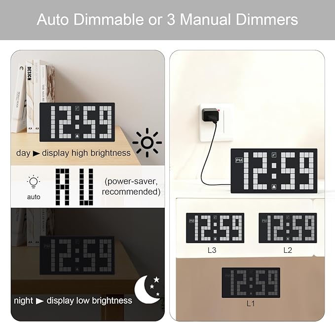 KWANWA Auto-Dimming Digital Alarm Clock with Weekend Mode & Battery Backup, 12/24H DST, Small LED Clock for Bedroom, Desk, Nightstand, Kids, Seniors