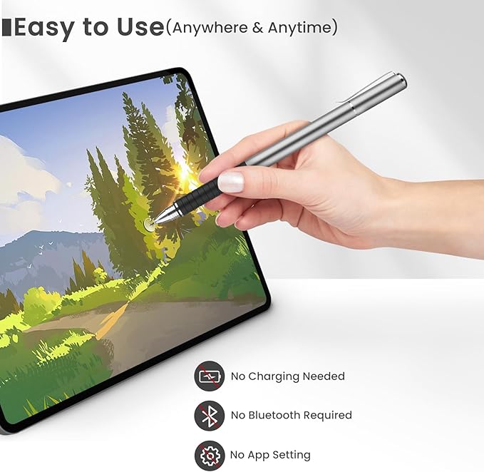 Mixoo Universal Stylus Pen for Touchscreen iPhone iPad Android Tablet Apple Kindle Switch Chromebook Galaxy All Touch Screens, Disc & Fiber Tip 2 in 1 Stylus Pens for Touch Screens (6 Pack Grey)