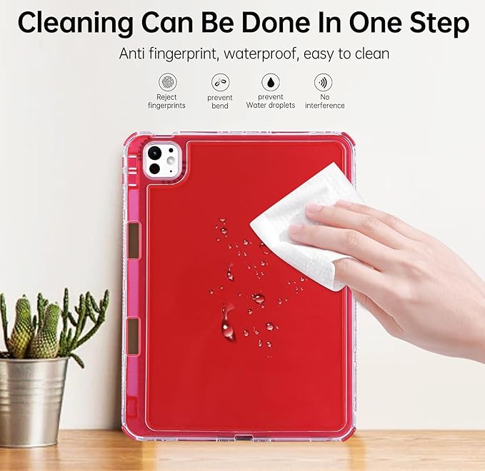 Dteck for iPad Pro/Air 13" (M5/M4/M3/M2), Pro 12.9" (6th/5th/4th/3rd Gen) Clear Case with Pencil Holder/Screen Protector Film/Stylus, 3 Layers Protective Lightweight Slim Transparent Back Cover, Red