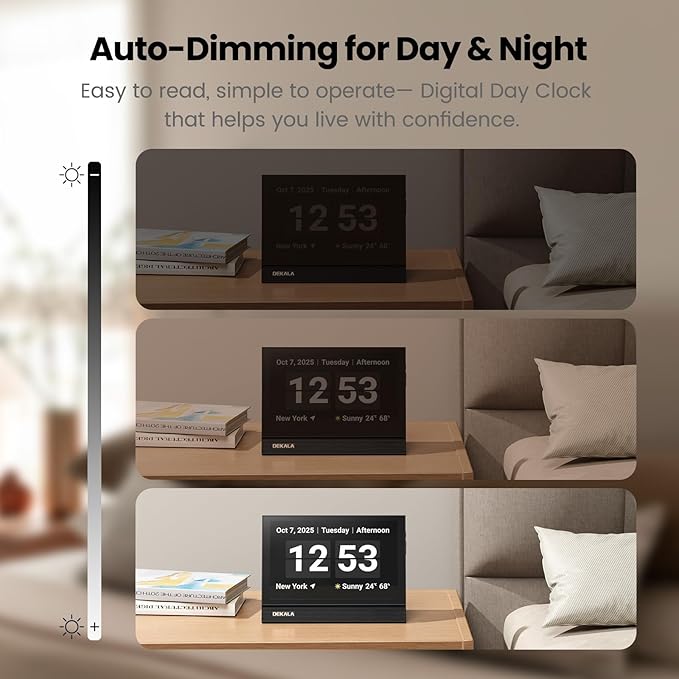 Dekala ClearTime 10.1" Large Display Digital Wall Calendar Clock, TouchScreen Voiced Alarm Clock for Bedroom Medication Reminder, WiFi Weather Display Auto DST for Adult Senior Dementia Heavy Sleepers