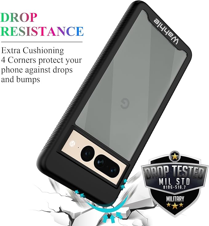 wahhle Compatible with Google Pixel 7 Pro Case, Built in Screen Protector Full Body Shockproof Slim Fit Bumper Protective Phone Cover Men Women-Black/Clear