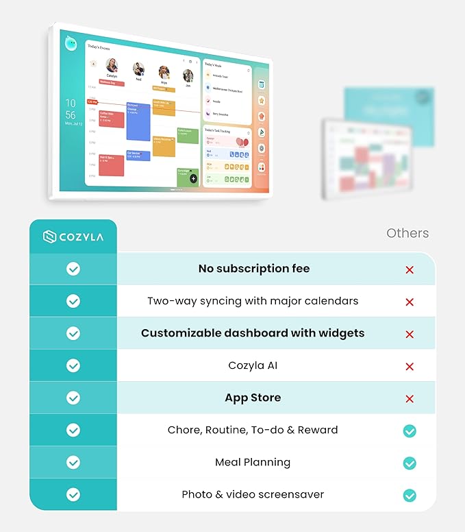 Cozyla Calendar Plus 2: 32" Smart Digital Calendar Wall Touch Screen & No Subscription Family Dashboard, Electronic Display for Family System- Chore Chart, Meal Planner, Support App Store Wall Mount