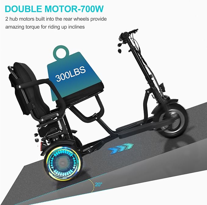 3-Wheel Foldable Mobility Scooter for Adults and Seniors, 300 lbs Capacity, Long-Range Lithium Battery, Lightweight with Basket