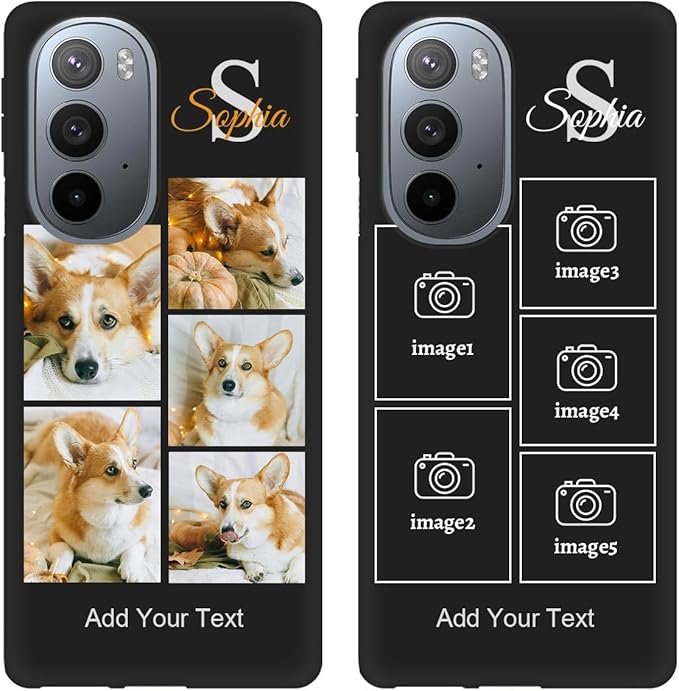 Personalized Picture Case for Motorola Moto Edge Plus 2022 Customized Name Initials Phone Cover, Custom Multi-Picture Collage Shock-Resistant Soft Protective TPU Case, Gifts for Mother's Day, Black