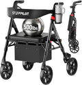 Bariatric Rollator Walker with Seat for Seniors, 500lb Capacity Aluminum Frame, Zero Wobble, 16lb Lightweight, 8" All Terrain Wheels, 10-Level Adjustable Handle/Seat, Cup Holder, Cane Clip