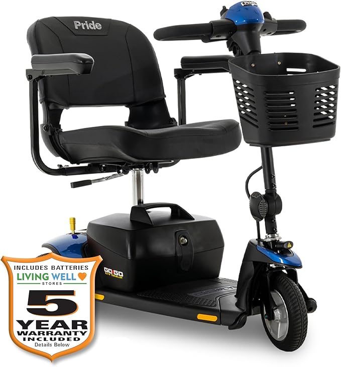 Pride GoGo Elite Traveler 3-Wheel Mobility Scooter, Feather-Touch Disassembly, with 5-Year Extended Warr (18 AH Battery (Up to 10.5 Mile Range))