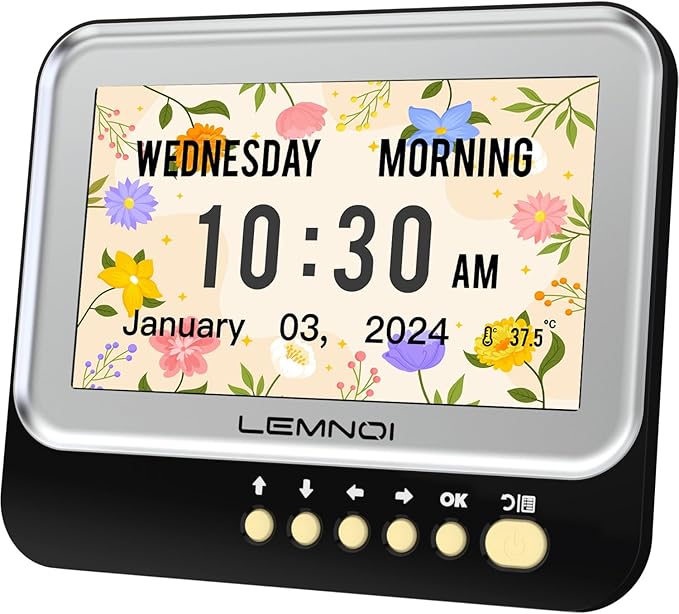 Lemnoi 7 Inch Dementia Clock,Digital Day and Time Clock for Seniors Elderly Memory Loss Alzheimer’s Large Display Date Temp,12 Labels Image & 15 Medicine Alarm Reminder,Auto DST (2025 New)