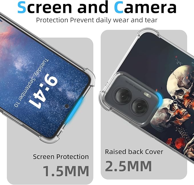for Motorola G Power 5G 2024 Clear Phone Case, Lightweight Transparent TPU, Skulls Loves Shockproof Four Corner Anti-Fall Case 6.7" for Moto G Power 5G, Screen Protector Film