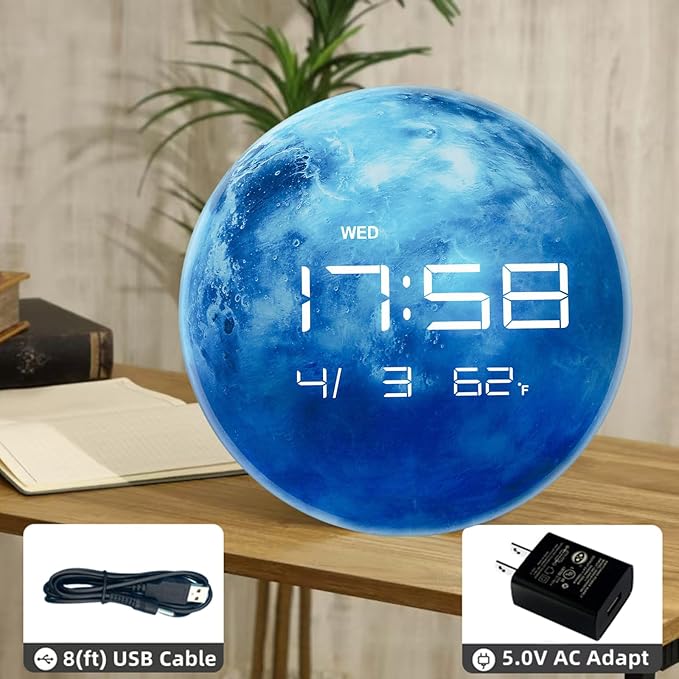 Nbdeal 13" Digital Wall Clock with LED Display, Calendar & Temperature, Automatic Dimming, 12/24hr Format, Wall & Desk Use - HUI-7862