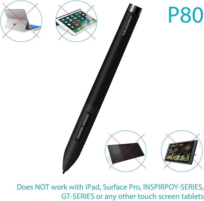 Huion P80 Rechargeable Digital Pen Stylus for Graphics Drawing Tablet Huion New 1060PLUS, WH1409(2048), H610PRO, W58, DWH69, 680TF, Gaomon 1060PRO, M106K, WH850