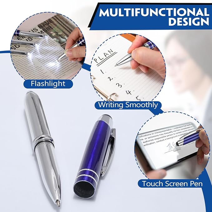 Zonon 15 Pieces 3 in 1 Ballpoint Pen with LED Flashlight and Stylus Tip Multi-Function Capacitive Pen, 1.0 mm Black Ink Metal Ballpoint for Touch Screens Nurse Teacher Gifts(Blue)