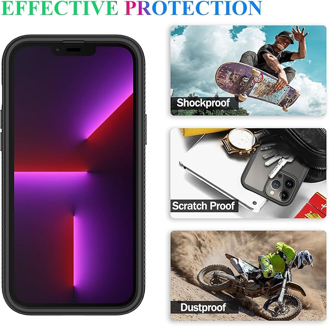 wahhle Compatible with iPhone 13 Pro Max Case, Built in Screen Protector Full Body Shockproof Slim Fit Bumper Protective Phone Cover 6.7'' Men Women-Black/Clear
