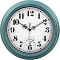 zyzamay 12 Inch Indoor Outdoor Clocks,Waterproof Wall Clock with Thermometer,Easy to Read,Non-Ticking Battery Operated Quality Quartz Clock, Decorative for Patio,Porch,Pool,Bathroom,Deck(Green)
