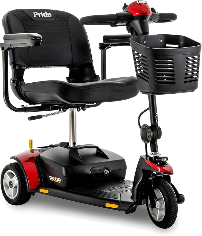 Pride Mobility Go Go Elite Traveller 3-Wheel Scooter - Travel Mobility for Adults, 18 Ah Battery, 300 Lbs Weight Capacity, Red, Seat Dimensions - 17" W x 17" D - SC40E-18AH