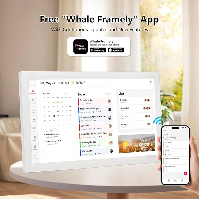 Moonka 21.5" Wall Planner Digital Calendar & Chore Chart, Smart Full HD Touchscreen Interactive Display for Family Schedules, To Do List, Meal Planner, Great for Organizing Your 2026 Calendar