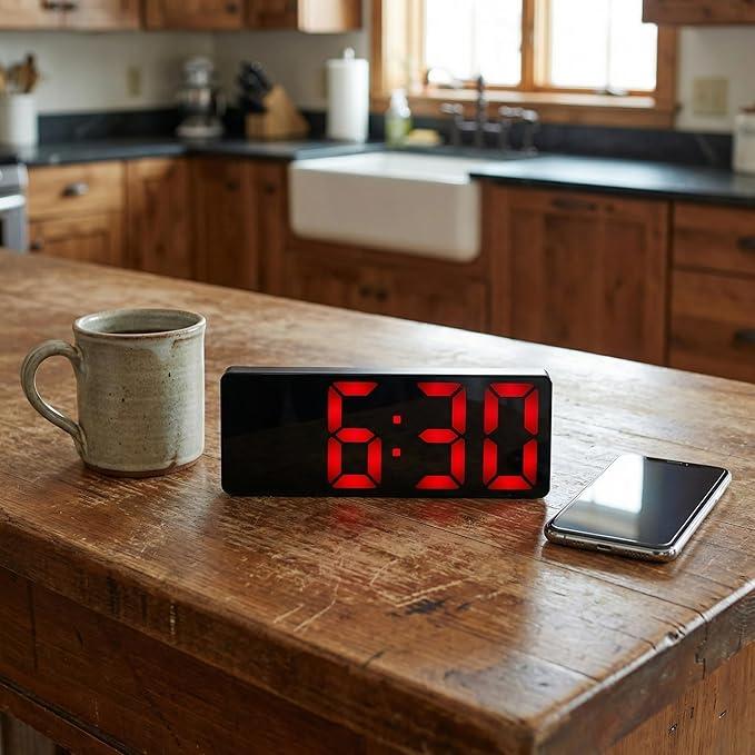 Large Digital Alarm Clock Big Numbers for Seniors & Visually Impaired, 3-Level Dimmable Brightness, Snooze, Used by Plugging for Bedroom, Office, Dorm 6.3" L x 1" W x 2.4" H Red