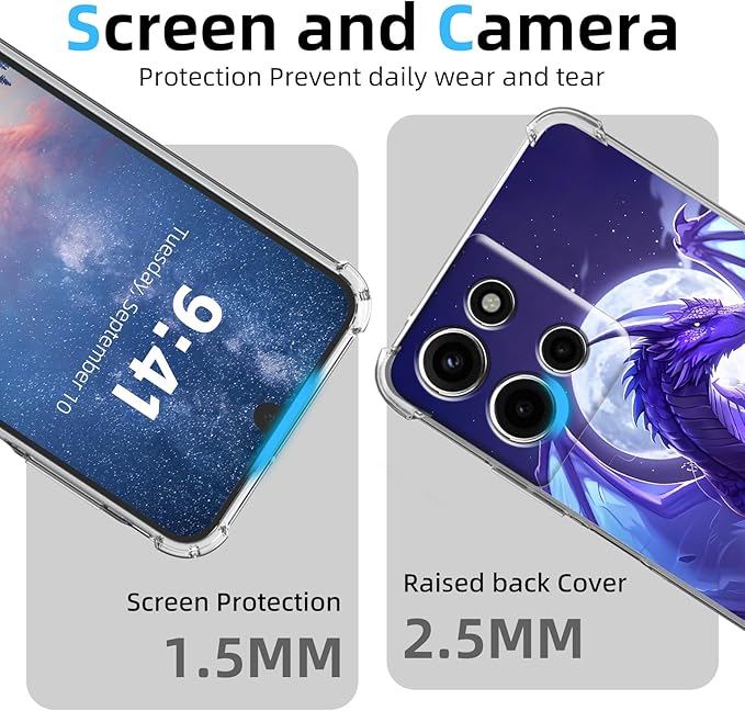 for Moto G Stylus 5G 2025 Clear Phone Case, Lightweight Transparent TPU, Shockproof Four Corner Anti-Fall Case 6.8" for Moto G Stylus 5G 2025 with Screen Protector, Majestic Purple Dragon